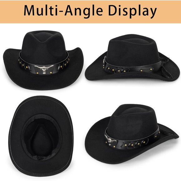 Unisex Felt Cowboy Hat Wide Brim Sun Protection Western Costume Accessory - Picture 2 of 8